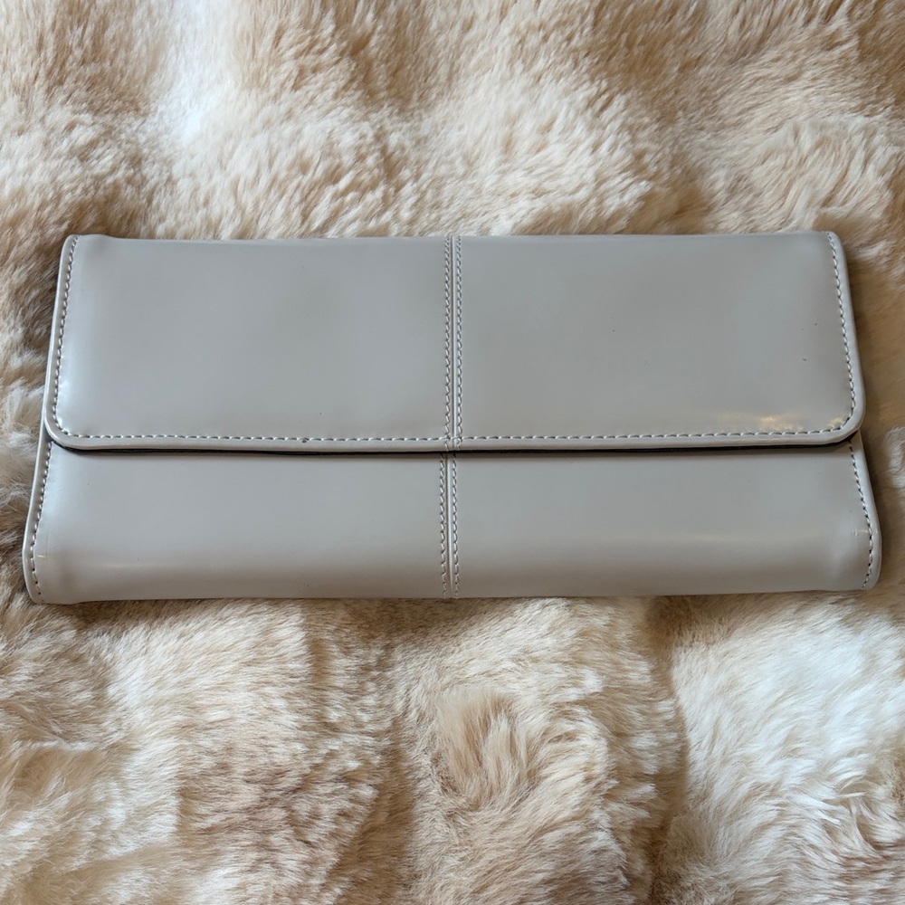 Jewell Scene Stealer Sleek Light Gray Leather Fold-Over Clutch
